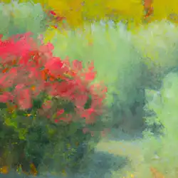 Une image de Cotinus coggygria: Un arbuste rare aux fleurs rouges - image générée par IA (DALL-E)