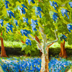 Une image de Le Platane d'Orient : un arbre majestueux aux fleurs bleues - image générée par IA (DALL-E)