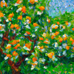 Une image de Découvrez le Citrus Sinensis : L'arbre à agrumes aux fleurs oranges - image générée par IA (DALL-E)