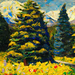 Une image de Abies grandis: l'arbre majestueux aux fleurs jaunes - image générée par IA (DALL-E)