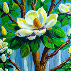 Une image de Le Magnolia Grandiflora: Un arbre majestueux aux fleurs ensoleillées - image générée par IA (DALL-E)