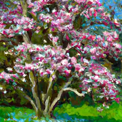 Une image de La Magnolia Kobus, un petit arbre rustique avec des fleurs roses pour sublimer votre jardin - image générée par IA (DALL-E)