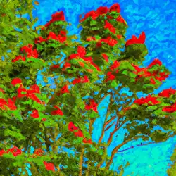 Une image de Découvrez l'Erable Rouge : le grand arbre avec des fleurs rouges pour votre jardin - image générée par IA (DALL-E)