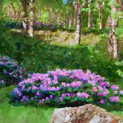 Une image de Le Rhododendron ferrugineum, un arbuste montagnard aux fleurs violettes - image générée par IA (DALL-E)