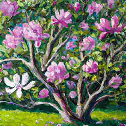 Une image de Magnolia de Soulange, une merveille aux fleurs roses pour orner votre jardin - image générée par IA (DALL-E)
