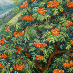 Une image de Sorbus Alnifolia: l'arbre aux oranges éclatantes des montagnes - image générée par IA (DALL-E)